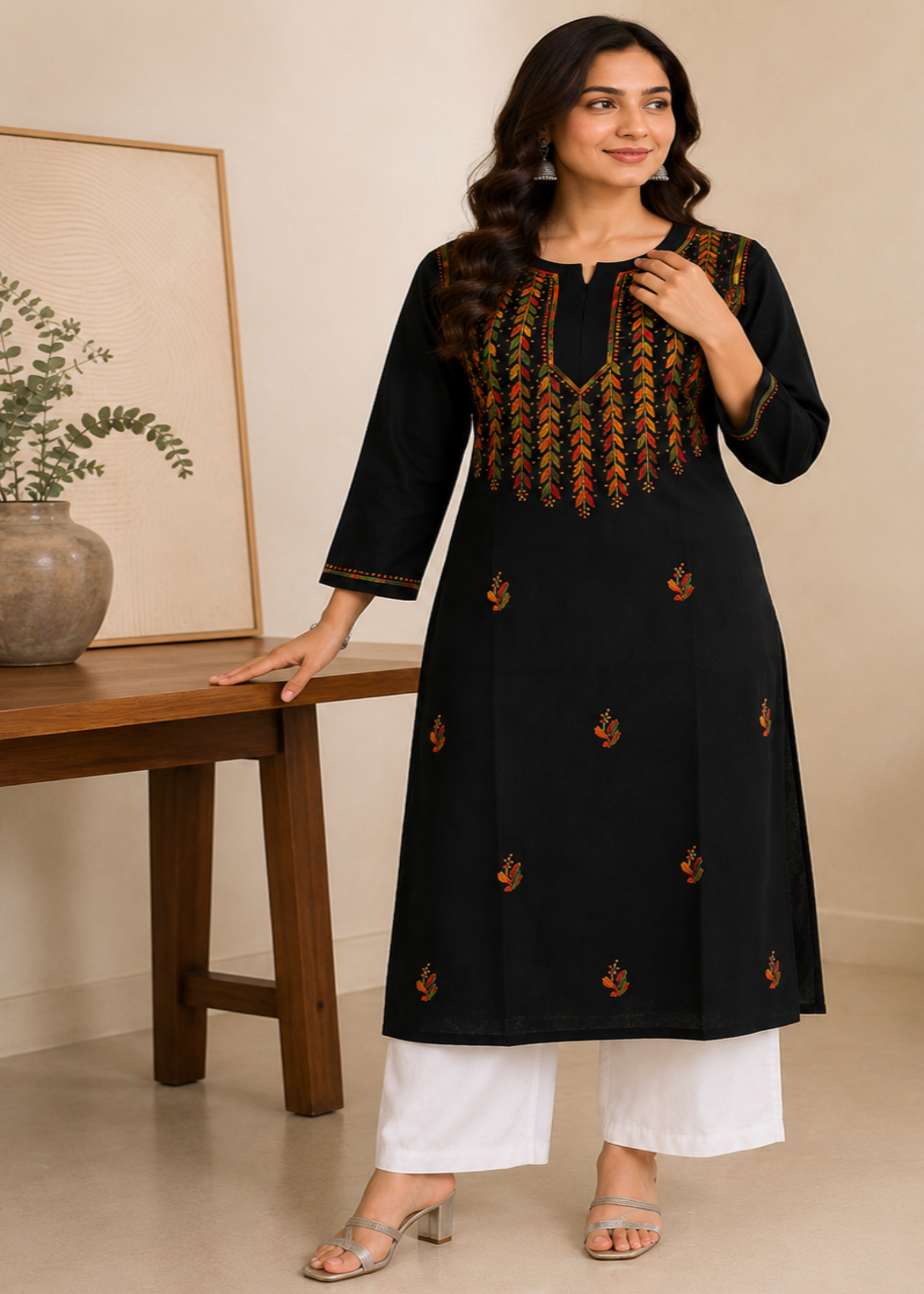 Nihaar Black Pure Cotton Multithread Chikankari Kurti