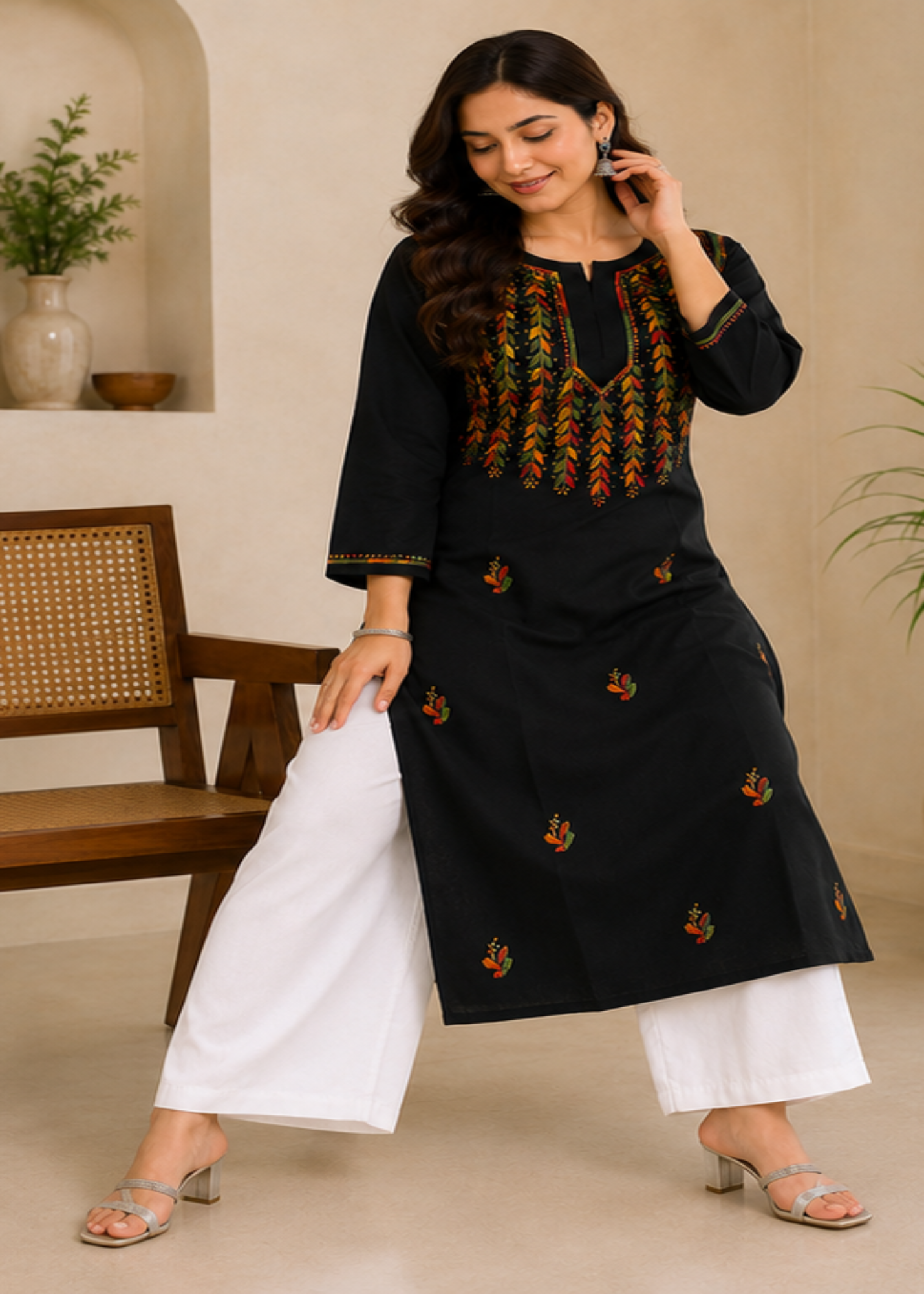 Nihaar Black Pure Cotton Multithread Chikankari Kurti