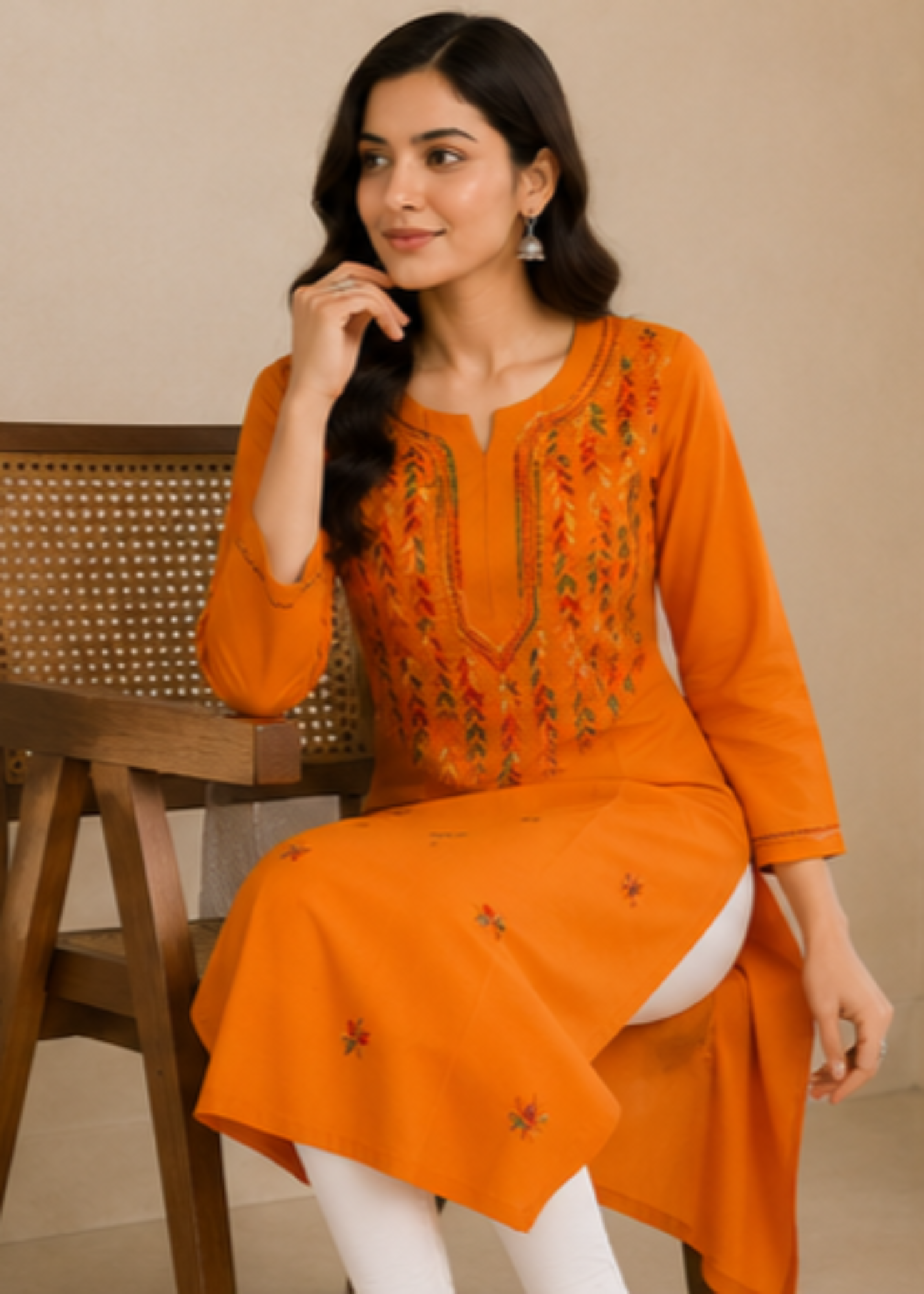 Nihaar Mustard Yellow Pure Cotton Multithread Chikankari Kurti