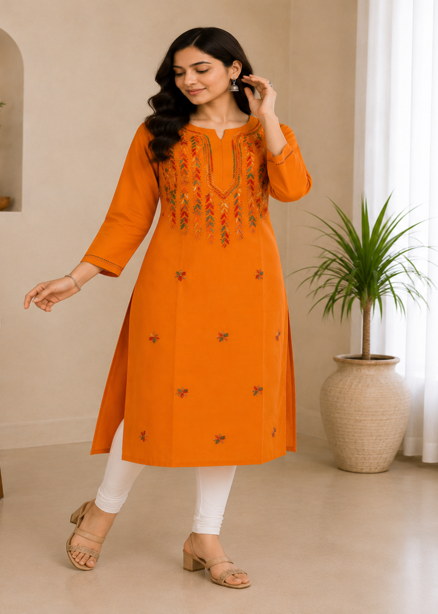 Nihaar Mustard Yellow Pure Cotton Multithread Chikankari Kurti