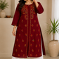Maroon Pure Cotton Front Open Multithread Chikankari Kurti