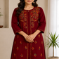Maroon Pure Cotton Front Open Multithread Chikankari Kurti