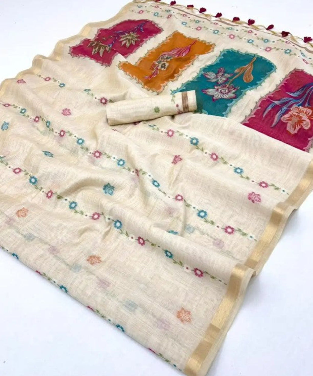 Ivory White Munga Cotton Silk Saree