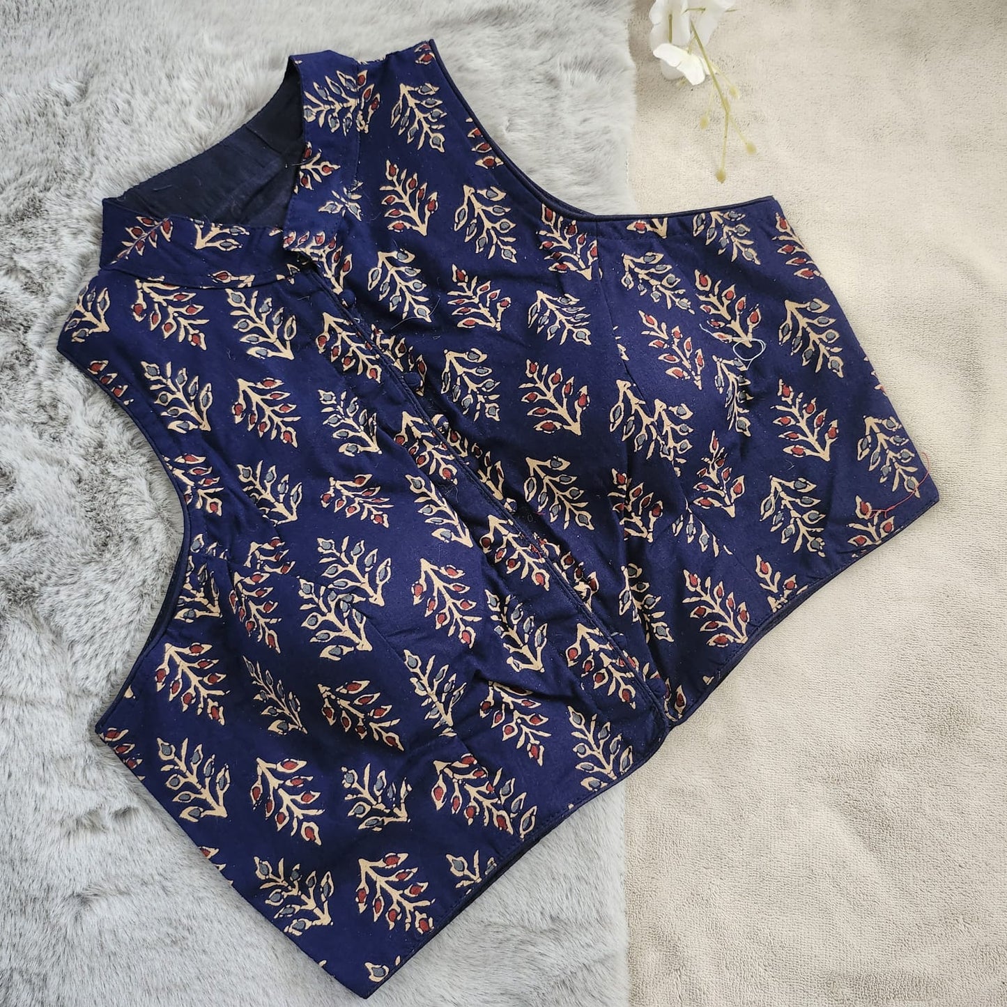 STORI Ajrakh High Neck Cotton Blouse