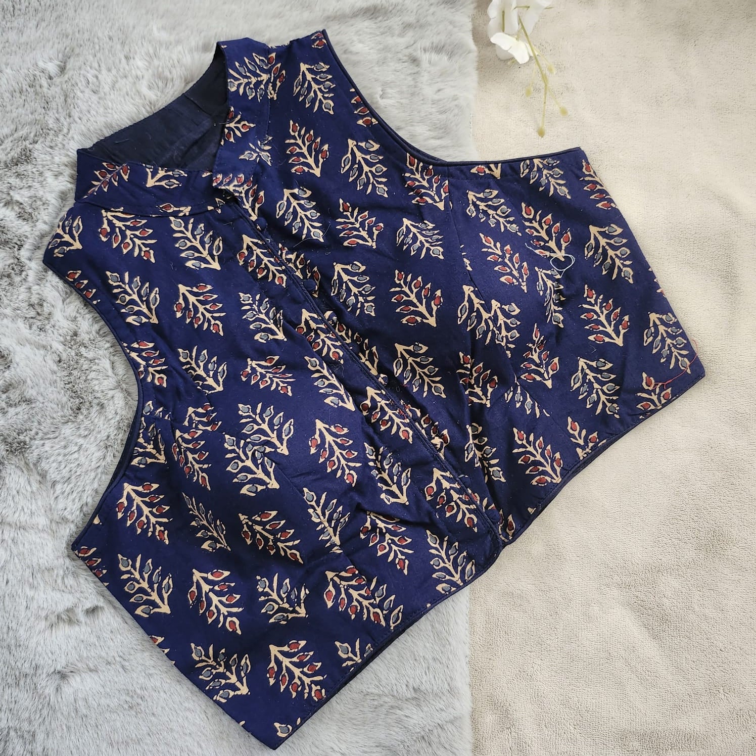 STORI Ajrakh High Neck Cotton Blouse