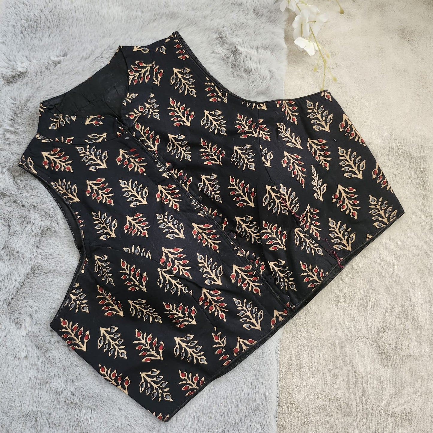 STORI Ajrakh High Neck Cotton Blouse