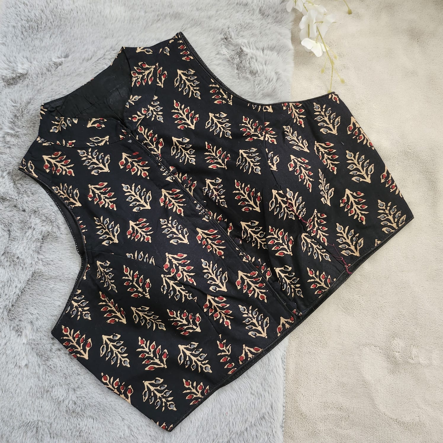STORI Ajrakh High Neck Cotton Blouse