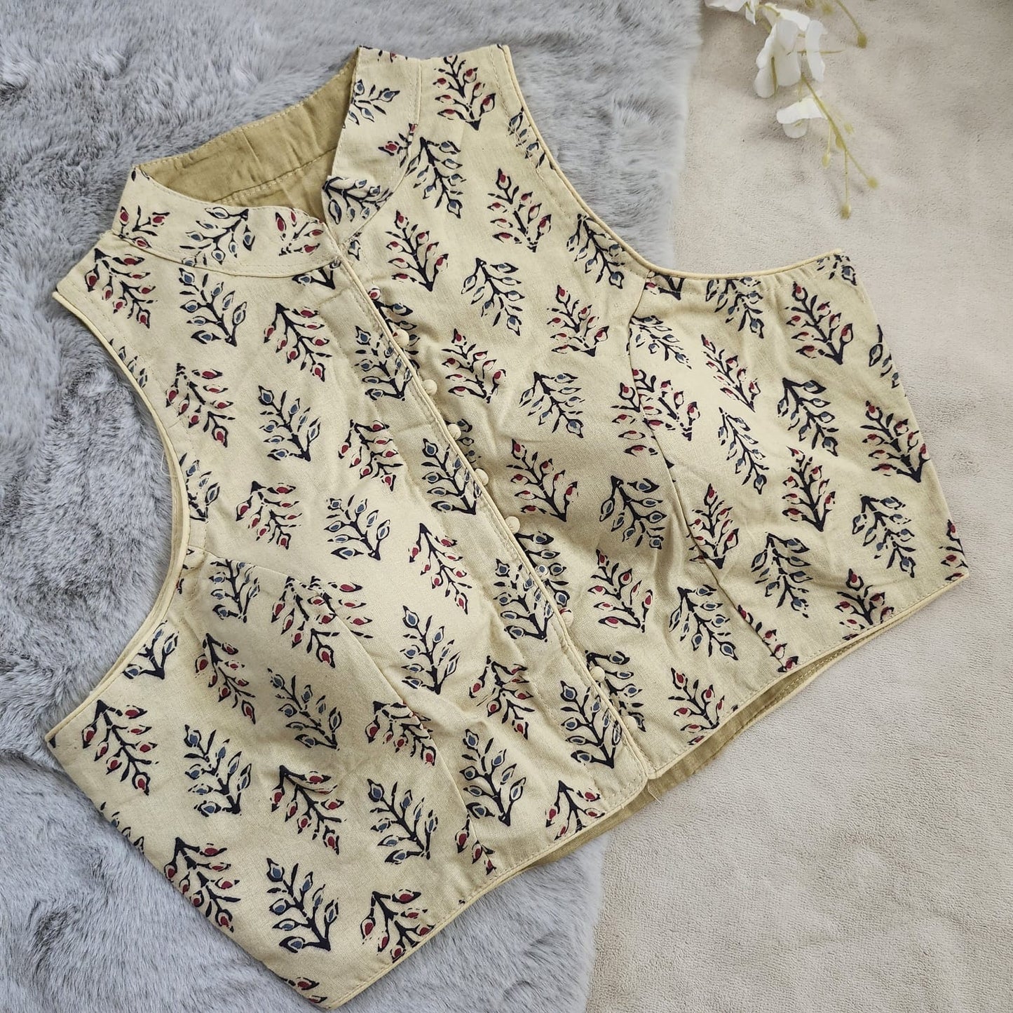 STORI Ajrakh High Neck Cotton Blouse