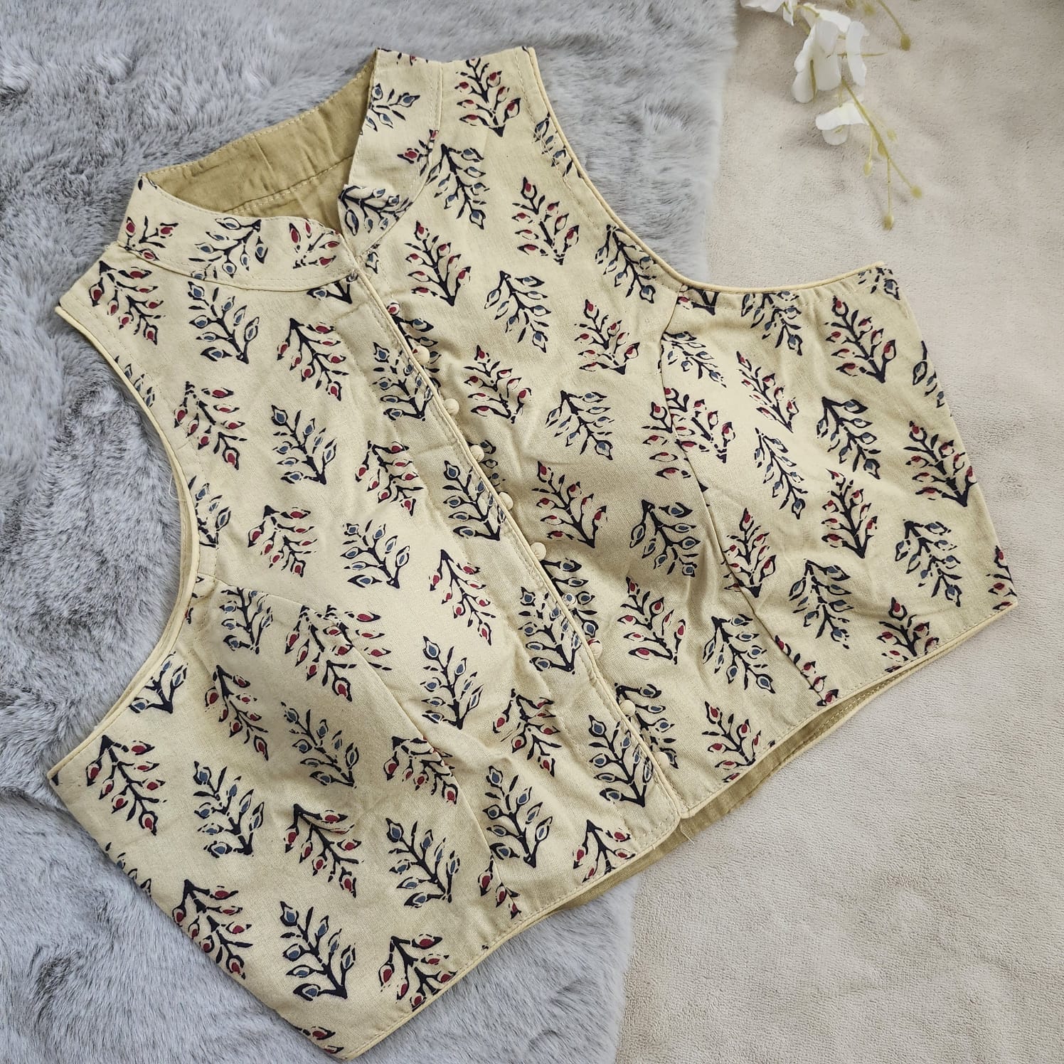 STORI Ajrakh High Neck Cotton Blouse