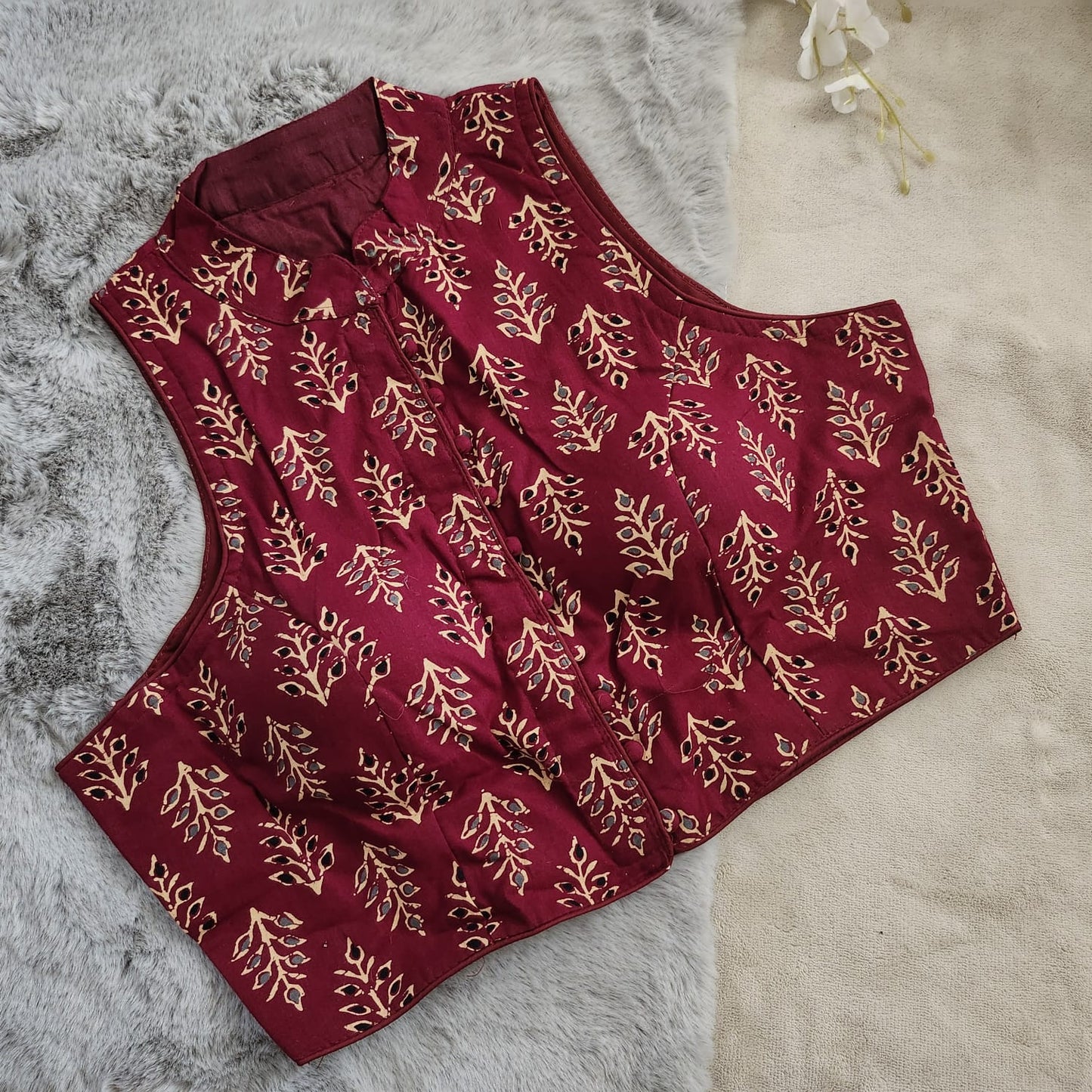 STORI Ajrakh High Neck Cotton Blouse