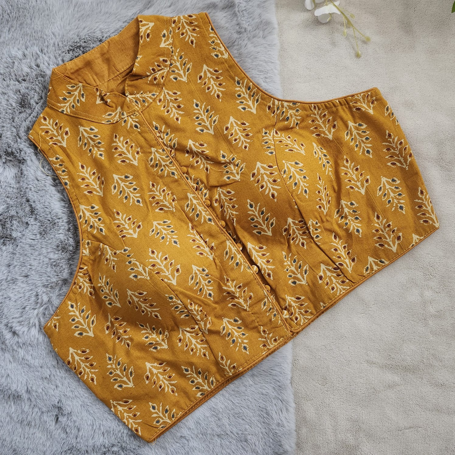 STORI Ajrakh High Neck Cotton Blouse