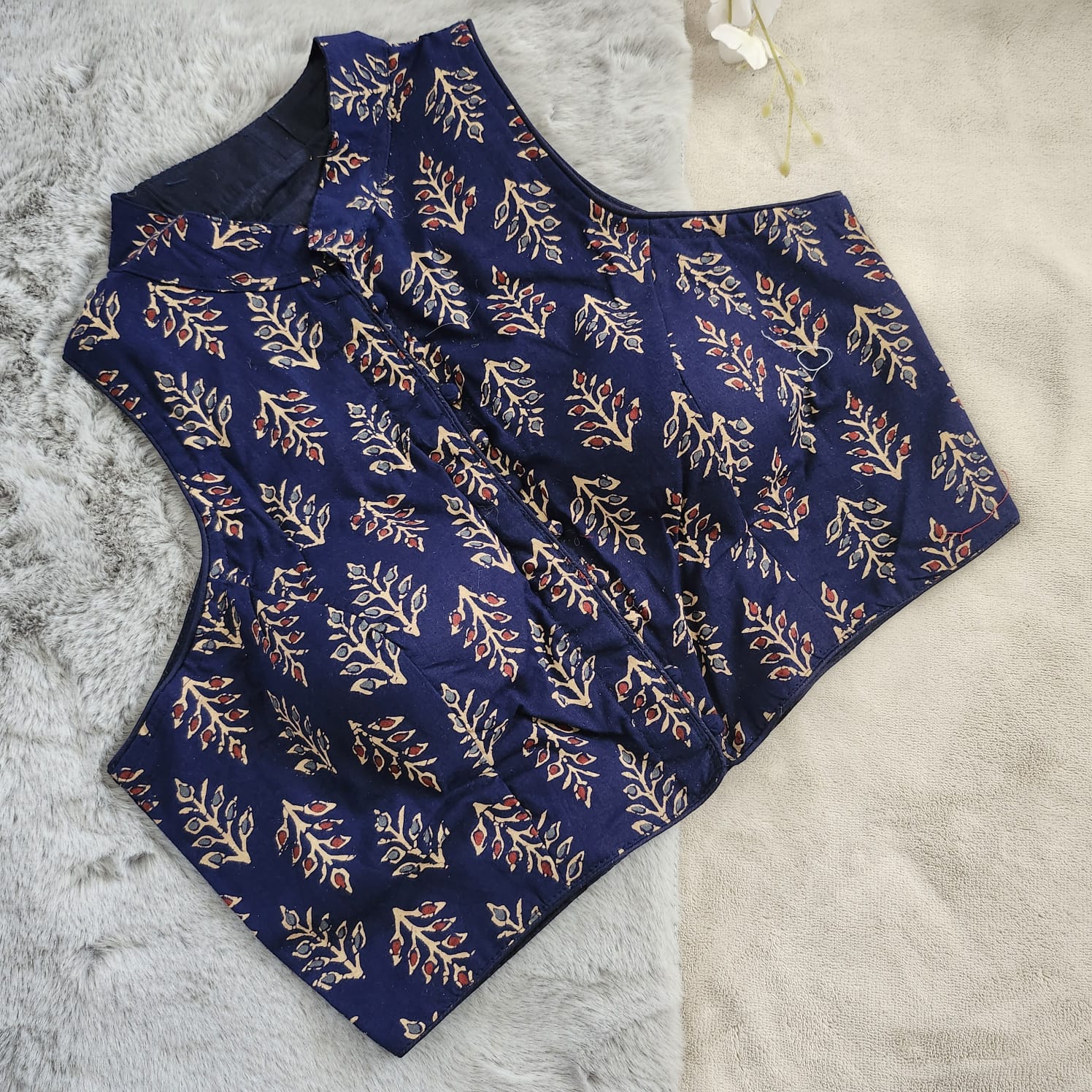 STORI Ajrakh High Neck Cotton Blouse