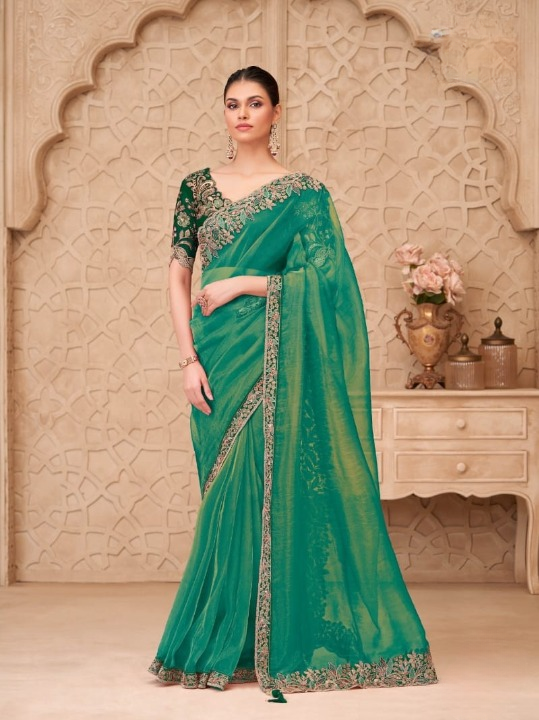 STORI Green Tissue Silk Saree