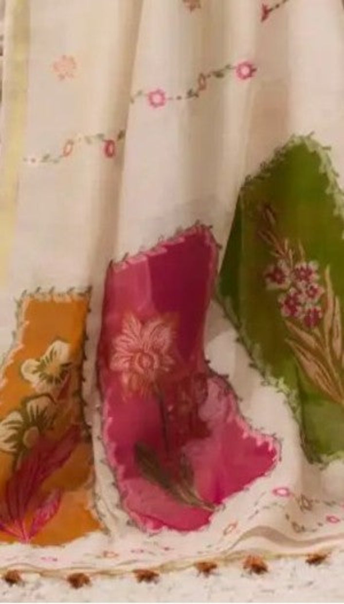 Ivory White Munga Cotton Silk Saree