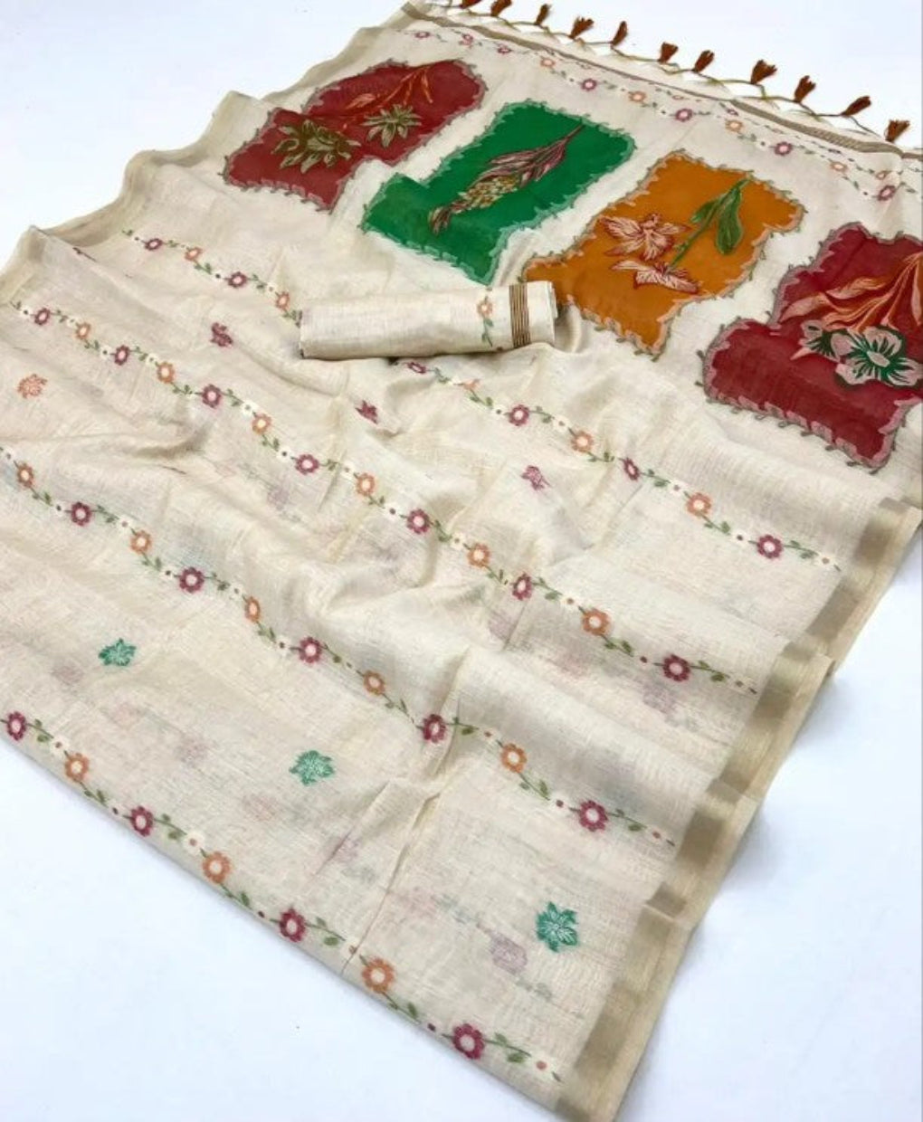 Ivory White Munga Cotton Silk Saree