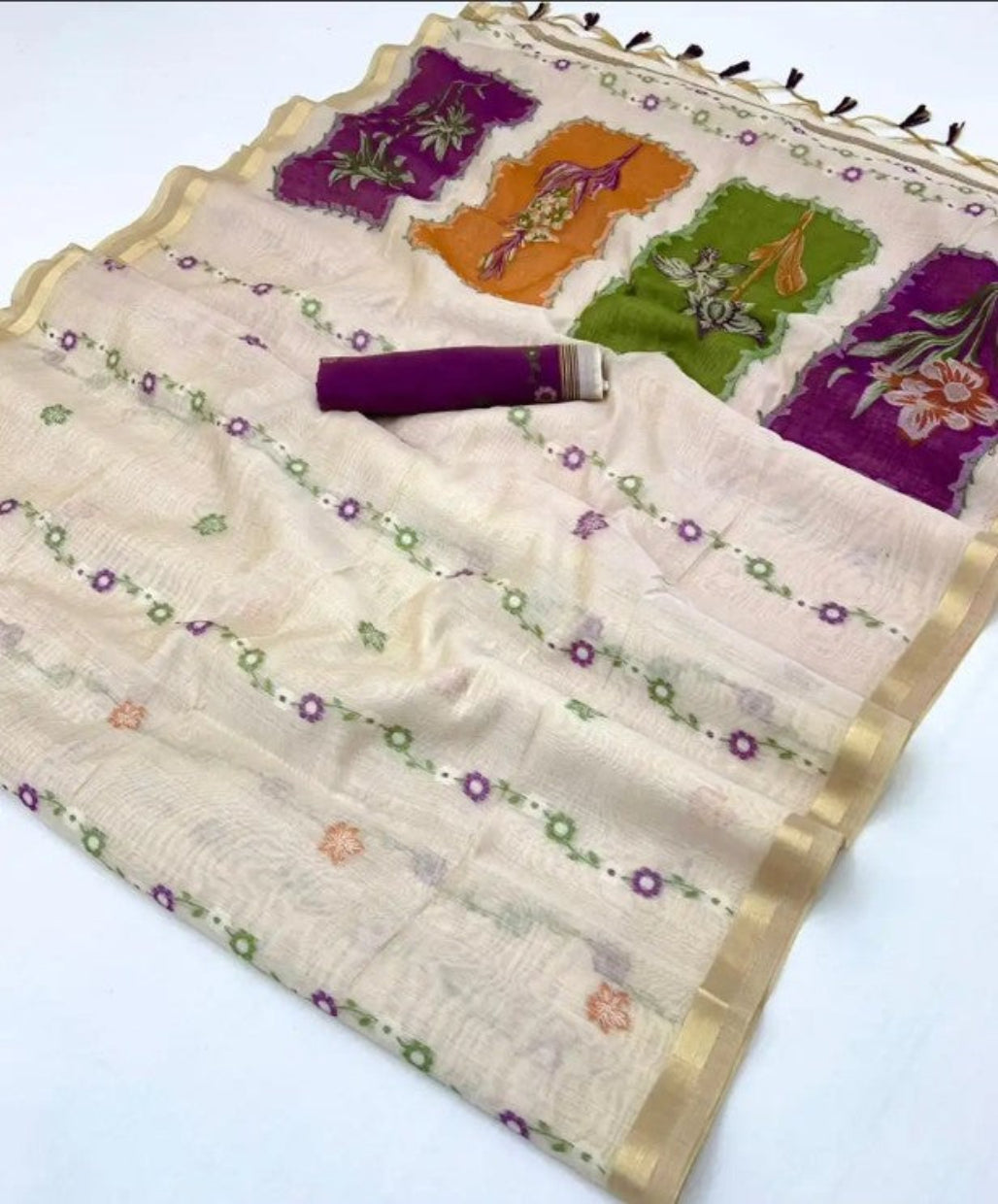 Ivory White Munga Cotton Silk Saree