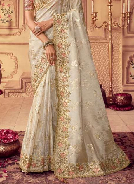 STORI Saree White Embroidered Saree