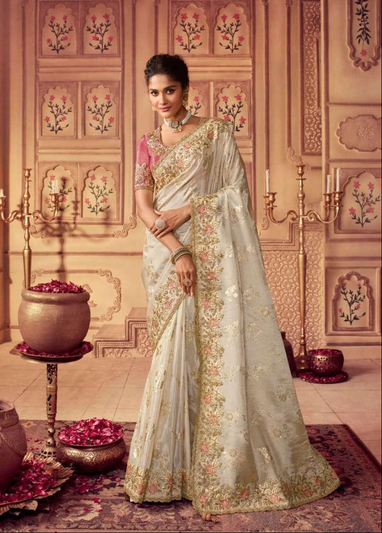 STORI Saree White Embroidered Saree