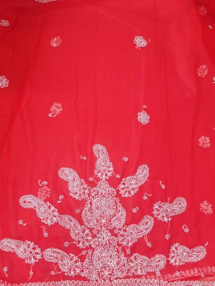 Bridal Red Sanah Handcrafted Lucknowi Chikankari Saree