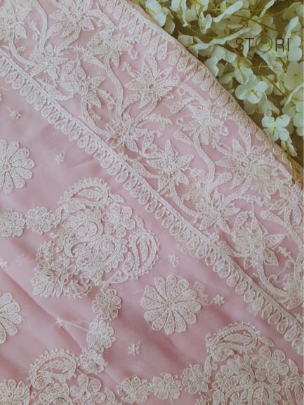 Baby Pink Sanah Handcrafted Lucknowi Chikankari Saree