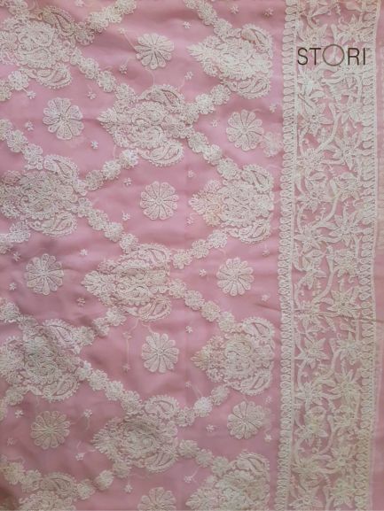 Baby Pink Sanah Handcrafted Lucknowi Chikankari Saree