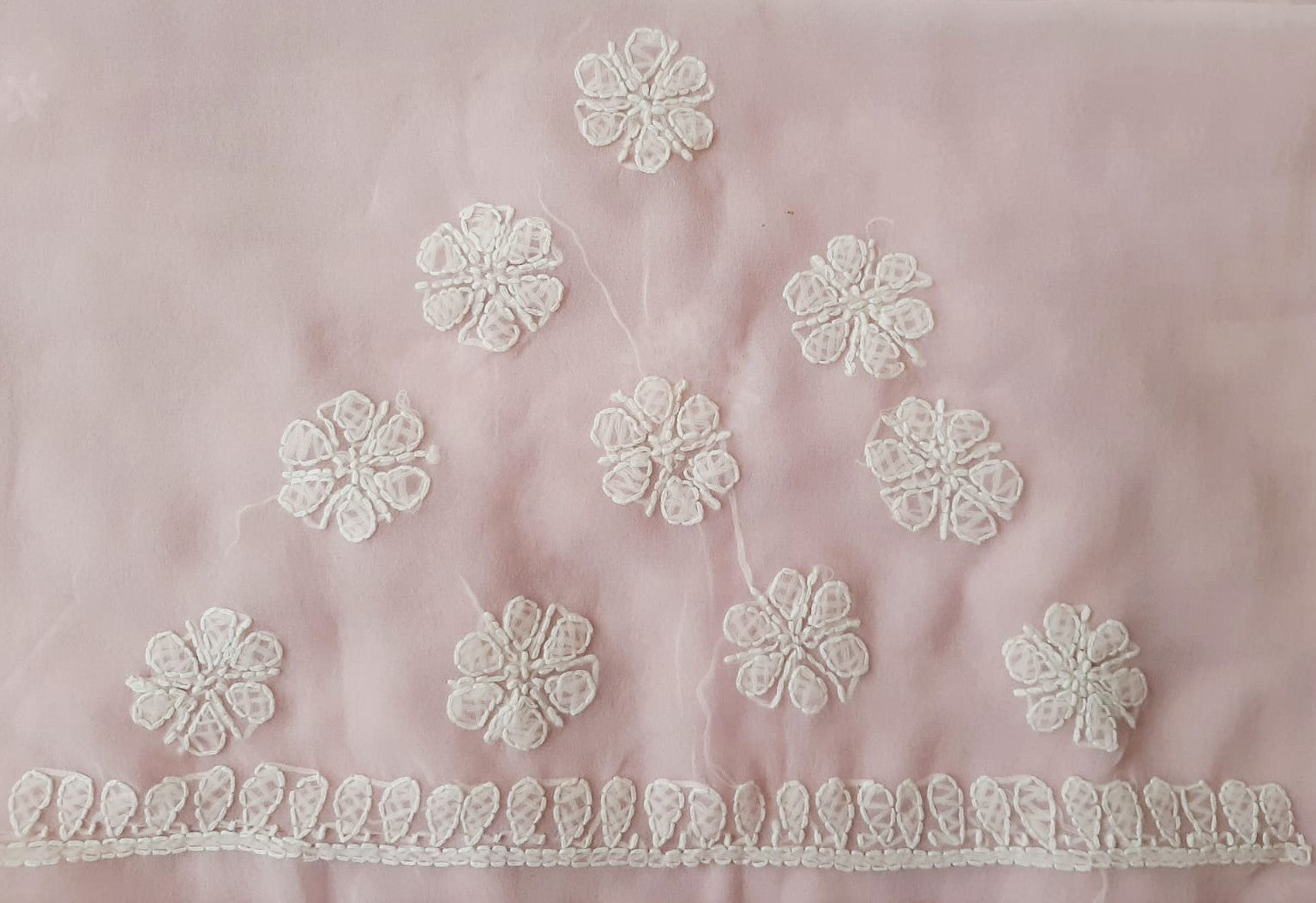 Baby Pink Sanah Handcrafted Lucknowi Chikankari Saree