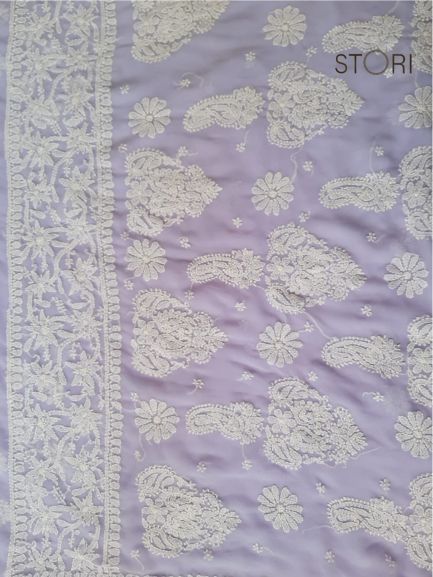 Lavendar Sanah Handcrafted Lucknowi Chikankari Saree