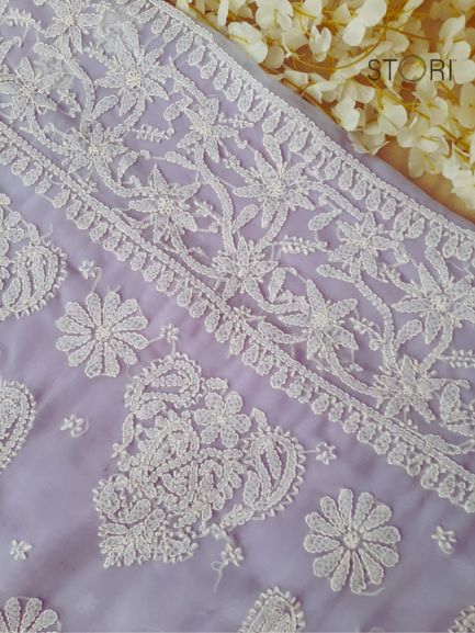 Lavendar Sanah Handcrafted Lucknowi Chikankari Saree