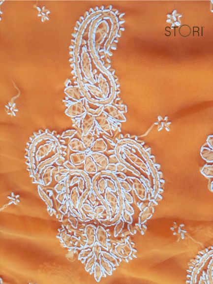 Mustard Yellow Sanah Handcrafted Lucknowi Chikankari Saree