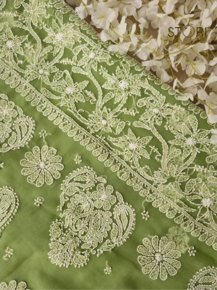 Pista Green Sanah Handcrafted Lucknowi Chikankari Saree