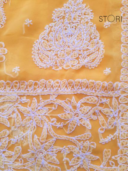 Bright Yellow Sanah Handcrafted Lucknowi Chikankari Saree