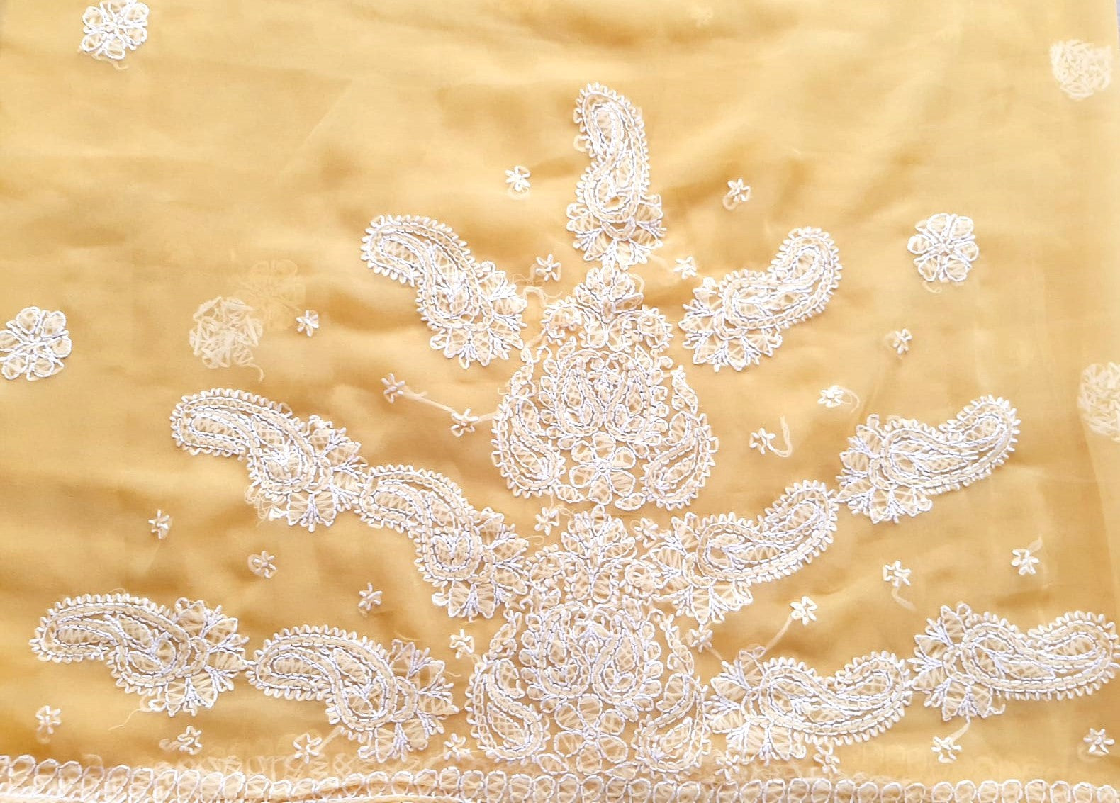 Bright Yellow Sanah Handcrafted Lucknowi Chikankari Saree