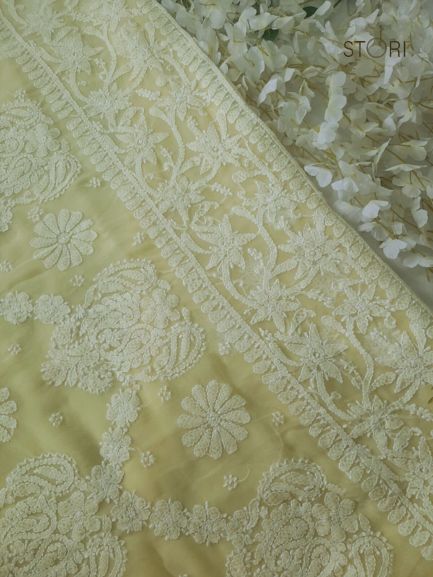 Lime Sanah Handcrafted Lucknowi Chikankari Saree
