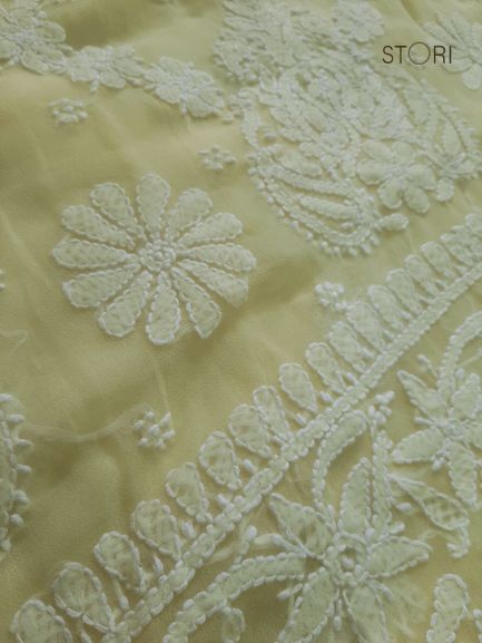 Lime Sanah Handcrafted Lucknowi Chikankari Saree