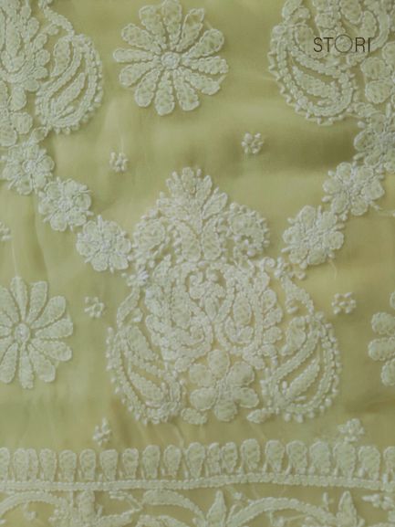 Lime Sanah Handcrafted Lucknowi Chikankari Saree