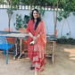 Brick Red Cotton Floral Printed Straight Suit Set