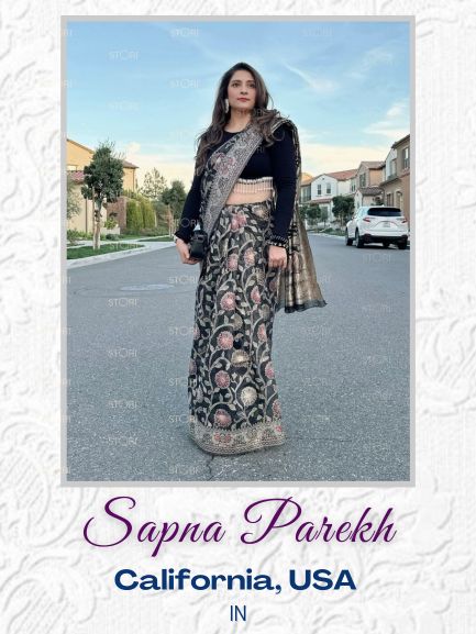 Sapna Parekh in Black Weaved Lucknowi Chikankari Saree