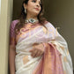Sapna Parekh in Ivory White Copper Zari Woven Linen Silk Saree