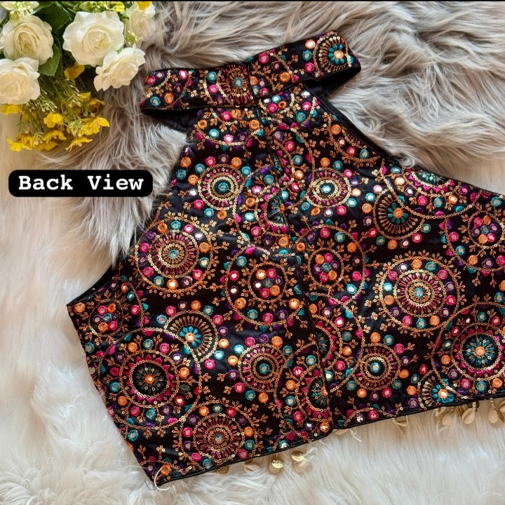 Navya Halter Neck Mirror Embroidered Blouse With Kodi - Navratri Special