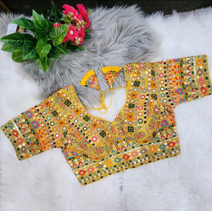 Yellow Pakhi Heavy Embroidered Multicolor Silk Blouse