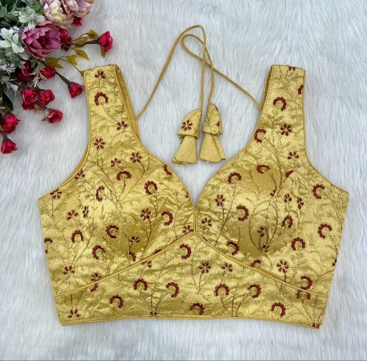 Gold Silk Thread Embroidered Designer Blouse