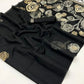 Black Munga Silk Saree With Zari Motifs