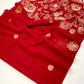 Red Munga Silk Saree With Zari Motifs