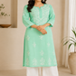 Zaarah Seagreen Handcrafted Soft Modal Cotton Chikankari Kurti