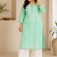Zaarah Seagreen Handcrafted Soft Modal Cotton Chikankari Kurti