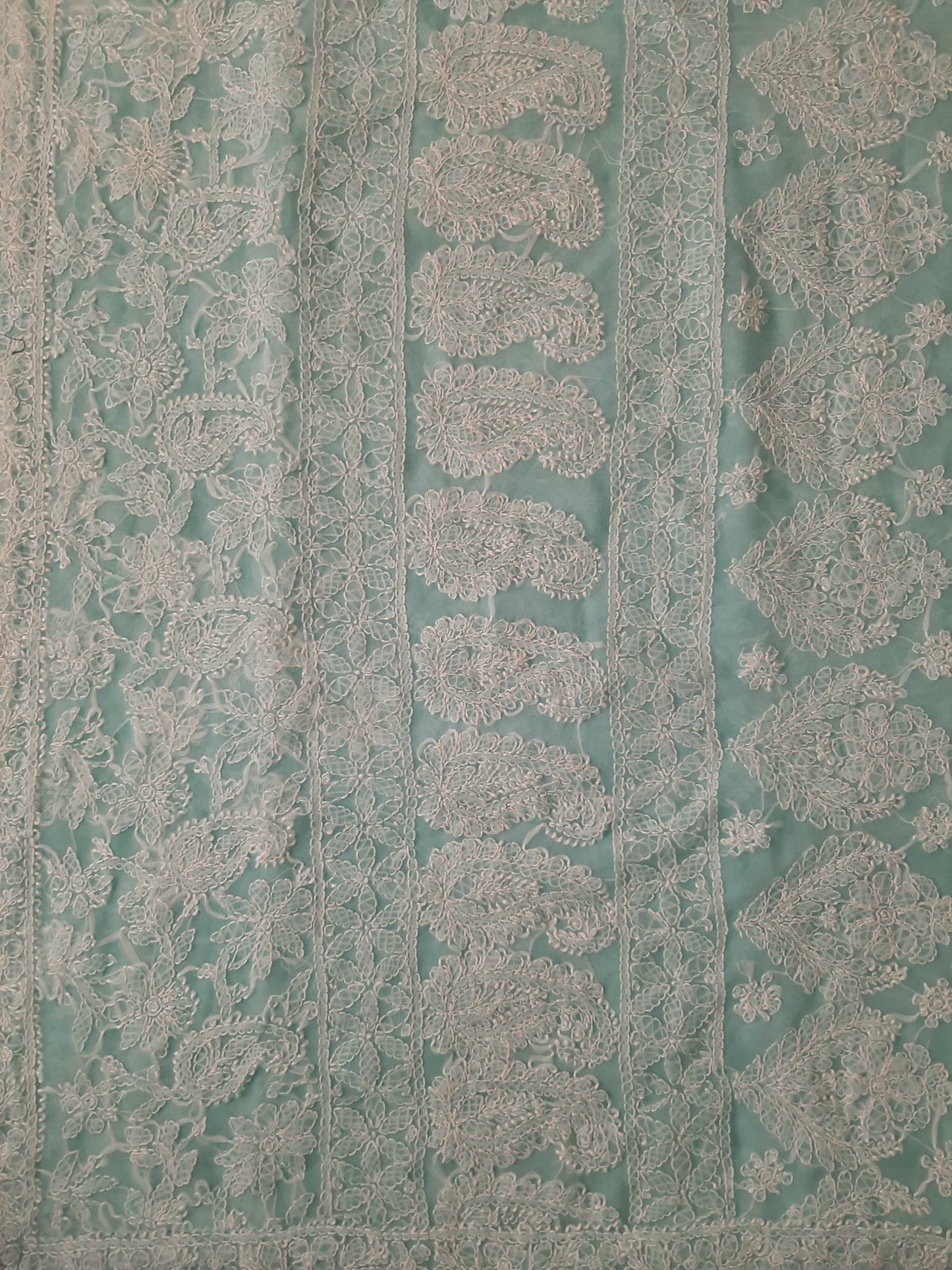 Seagreen Noor Full Jaal Hand Embroidered Lucknowi Chikankari Saree