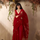 Red Munga Silk Saree With Zari Motifs