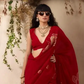 Red Munga Silk Saree With Zari Motifs