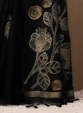 Black Munga Silk Saree With Zari Motifs