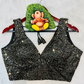 Black Sequin Embroidered Readymade Blouse With Short Sleeves